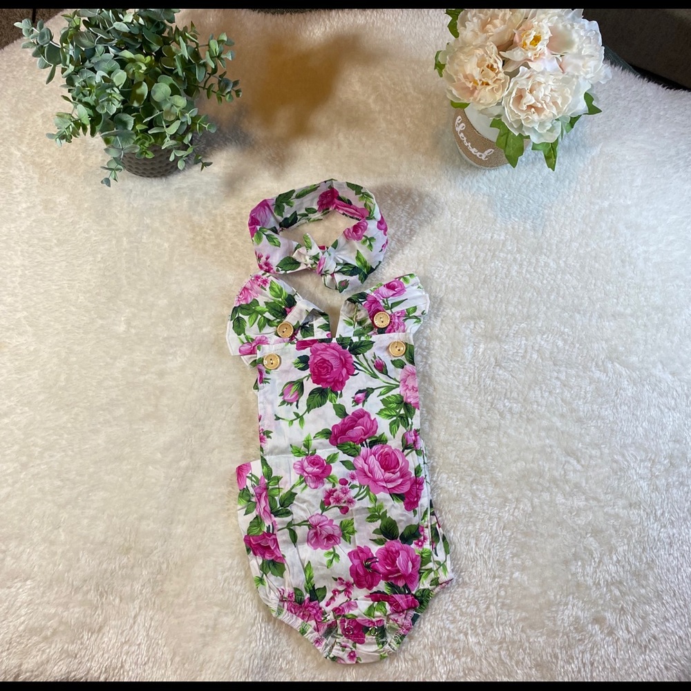 Girls baby 12m flowery romper - Picture 1 of 6